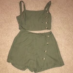 Buttons Crop Top and Overlap Shorts Set